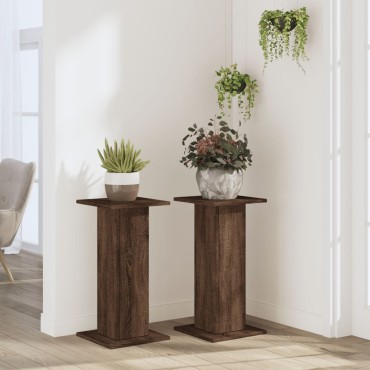 vidaXL Βάσεις Φυτών 2 Τεμ. Καφέ Δρυς 30x30x60 εκ. Επεξεργασμένο Ξύλο