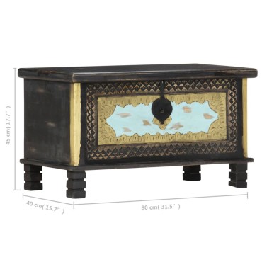vidaXL Μπαούλο Αποθήκευσης Μαύρο 80x40x45cm από Μασίφ Ξύλο Μάνγκο 1 τεμ.