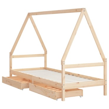 vidaXL Πλαίσιο Παιδικού Κρεβατιού Συρτάρια 90x190cm Μασίφ Ξύλο Πεύκου 1 τεμ. - Μονό