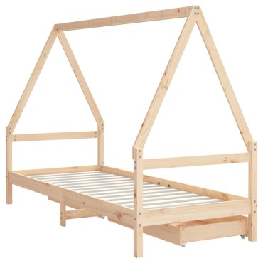 vidaXL Πλαίσιο Παιδικού Κρεβατιού Συρτάρια 90x190cm Μασίφ Ξύλο Πεύκου 1 τεμ. - Μονό