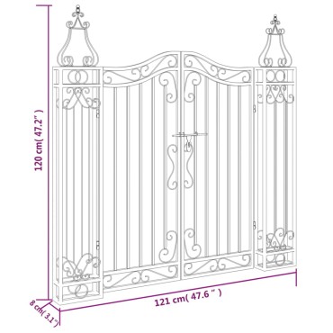 vidaXL Πύλη Κήπου Μαύρη 121 x 8 x 120 εκ. από Σφυρήλατο Σίδερο