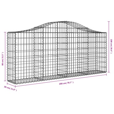 vidaXL Συρματοκιβώτια Τοξωτά 50 τεμ. 200x30x80/100 εκ. Γαλβαν. Ατσάλι