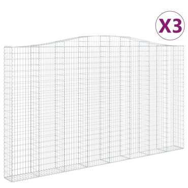 vidaXL Συρματοκιβώτια Τοξωτά 3 τεμ. 400x30x220/240 εκ. Γαλβαν. Ατσάλι