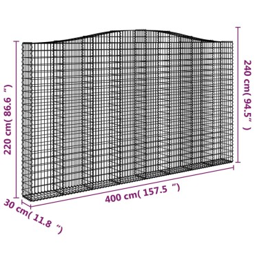 vidaXL Συρματοκιβώτια Τοξωτά 3 τεμ. 400x30x220/240 εκ. Γαλβαν. Ατσάλι