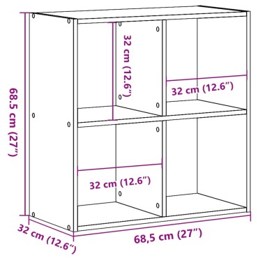 vidaXL Βιβλιοθήκη Αρτισιανή Δρυς 68,5x32x68,5cm Επεξεργασμένο Ξύλο 1 τεμ.