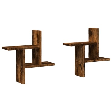 vidaXL Ραφιέρες Τοίχου 2 τεμ. Καπνιστή Δρυς 38x12x38cm Επεξεργ. Ξύλο