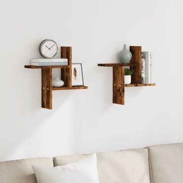 vidaXL Ραφιέρες Τοίχου 2 τεμ. Καπνιστή Δρυς 38x12x38cm Επεξεργ. Ξύλο