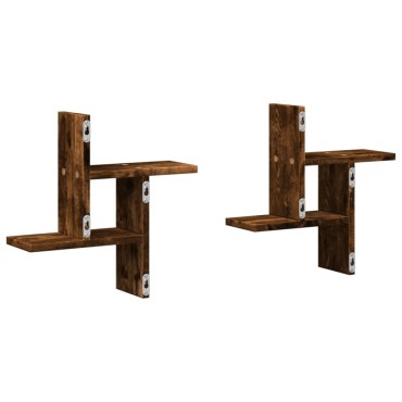 vidaXL Ραφιέρες Τοίχου 2 τεμ. Καπνιστή Δρυς 38x12x38cm Επεξεργ. Ξύλο