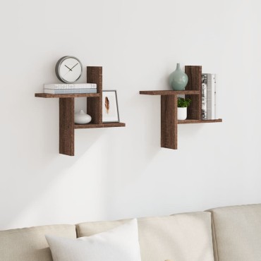 vidaXL Ραφιέρες Τοίχου 2 τεμ. Καφέ Δρυς 38x12x38cm Επεξεργασμένο Ξύλο