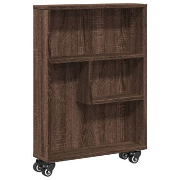 vidaXL Τρόλεϊ Αποθήκευσης Στενό Καφέ Δρυς 48x13x68cm Επεξ. Ξύλο