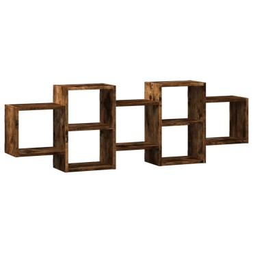 vidaXL Ραφιέρα Τοίχου Καπνιστή Δρυς 129x18x42cm Επεξεργασμένο Ξύλο 1 τεμ.