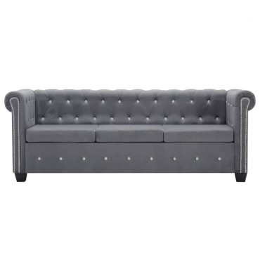 vidaXL Καναπές Τριθέσιος Chesterfield Γκρι 199x75x72cm Βελούδο 1 τεμ.