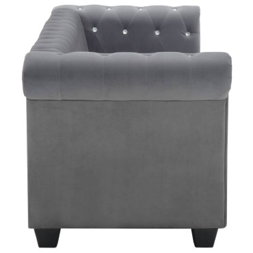 vidaXL Καναπές Τριθέσιος Chesterfield Γκρι 199x75x72cm Βελούδο 1 τεμ.
