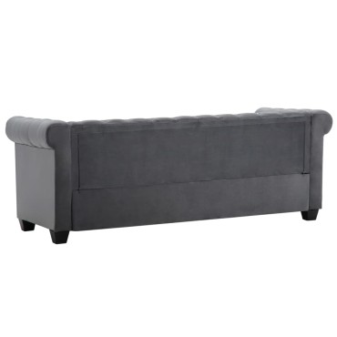 vidaXL Καναπές Τριθέσιος Chesterfield Γκρι 199x75x72cm Βελούδο 1 τεμ.