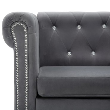 vidaXL Καναπές Τριθέσιος Chesterfield Γκρι 199x75x72cm Βελούδο 1 τεμ.