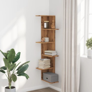 vidaXL Γωνιακή Ραφιέρα Τοίχου Αρτισιανή Δρυς 36,5x36,5x140 Επεξ. Ξύλο 36,5x36,5x140cm 1 τεμ.