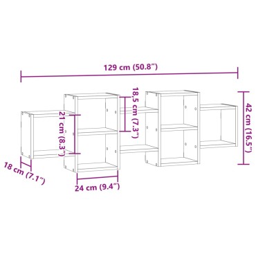 vidaXL Ραφιέρα Τοίχου Μαύρο 129x18x42cm από Επεξεργασμένο Ξύλο 1 τεμ.