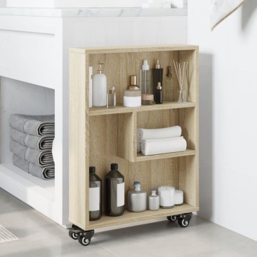 vidaXL Τρόλεϊ Αποθήκευσης Στενό Sonoma Δρυς 48x13x68cm Επεξ. Ξύλο
