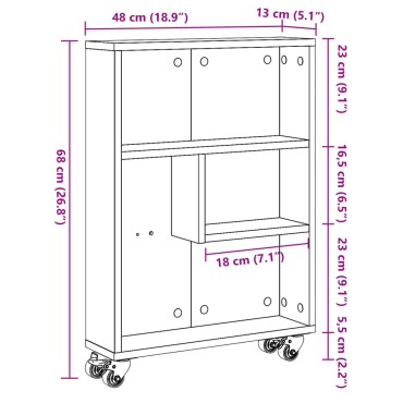 vidaXL Τρόλεϊ Αποθήκευσης Στενό Sonoma Δρυς 48x13x68cm Επεξ. Ξύλο
