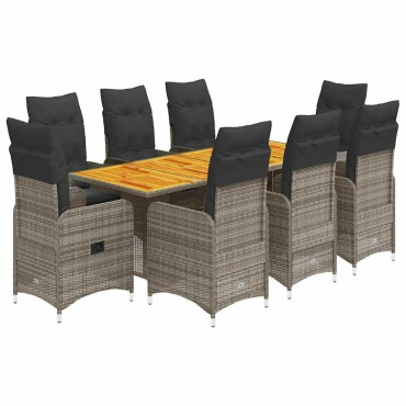 vidaXL Σετ Επίπλων Bistro Κήπου 9 τεμ. Γκρι Συνθετ. Ρατάν με Μαξιλάρια 54,5x58,5x92cm