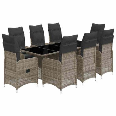 vidaXL Σετ Επίπλων Bistro Κήπου 9 τεμ. Γκρι Συνθετ. Ρατάν με Μαξιλάρια 54,5x58,5x92cm