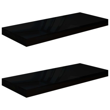 vidaXL Ράφια Τοίχου Γυαλιστερά Μαύρα 2 τεμ. 60x23,5x3,8cm MDF