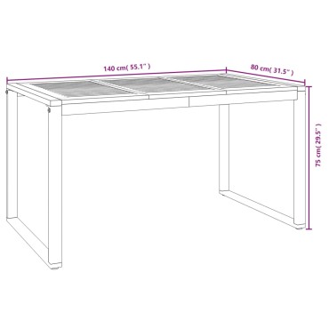vidaXL Τραπέζι Κήπου Με Πόδια σε Σχήμα U 140x80x75cm Μασίφ Ακακία 1 τεμ.