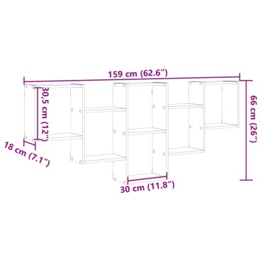 vidaXL Ραφιέρα Τοίχου Γκρι Sonoma 159x18x66cm Επεξεργασμένο Ξύλο 1 τεμ.