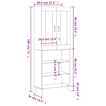 vidaXL Ντουλάπι Γκρι Sonoma 69,5x34x180cm Επεξεργασμένο Ξύλο 1 τεμ.