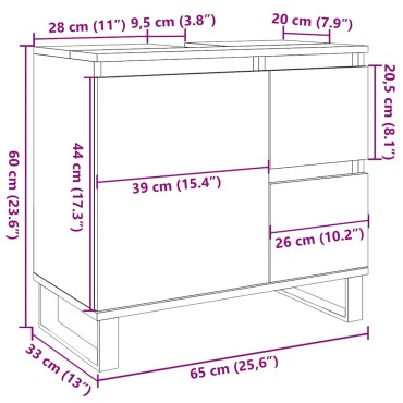 vidaXL Ντουλάπι Μπάνιου Γκρι Σκυροδέματος 65x33x60cm Επεξ. Ξύλο