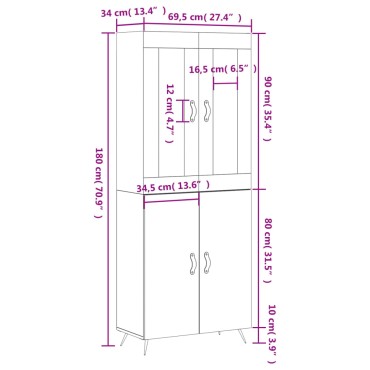 vidaXL Ντουλάπι Γκρι Sonoma 69,5x34x180cm Επεξεργασμένο Ξύλο 1 τεμ.