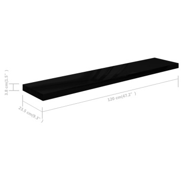 vidaXL Ράφι Τοίχου Γυαλιστερό Μαύρο 120x23,5x3,8cm MDF 1 τεμ.