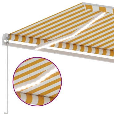 vidaXL Τέντα Συρόμενη Χειροκίνητη με LED Κίτρινο / Λευκό 450 x 350 εκ.
