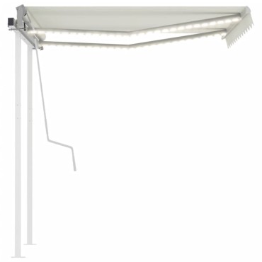 vidaXL Τέντα Συρόμενη Χειροκίνητη με LED Κρεμ 3,5x2,5 μ.