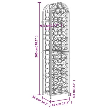 vidaXL Ραφιέρα Κρασιών 73 Μπουκ. Μαύρη 45x36x200cm Σφυρήλατο Σίδερο 1 τεμ.