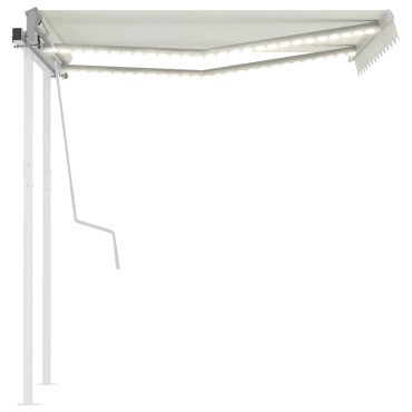 vidaXL Τέντα Συρόμενη Χειροκίνητη με LED Κρεμ 3 x 2,5 μ.