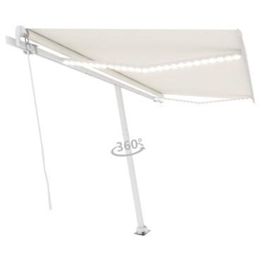 vidaXL Τέντα Συρόμενη Χειροκίνητη με LED Κρεμ 400 x 350 εκ.