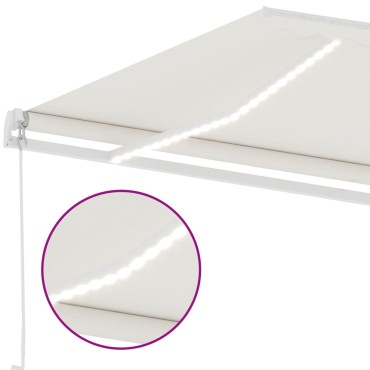 vidaXL Τέντα Συρόμενη Χειροκίνητη με LED Κρεμ 400 x 350 εκ.