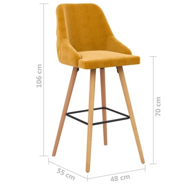 vidaXL Σκαμπό Μπαρ 2 τεμ. Κίτρινα Βελούδινα 48x55x106cm