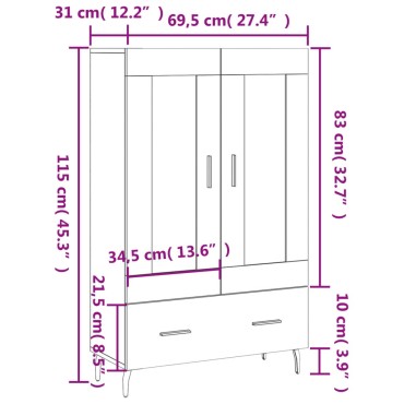 vidaXL Ντουλάπα Καφέ Δρυς 69,5x31x115cm από Επεξεργασμένο Ξύλο 1 τεμ.