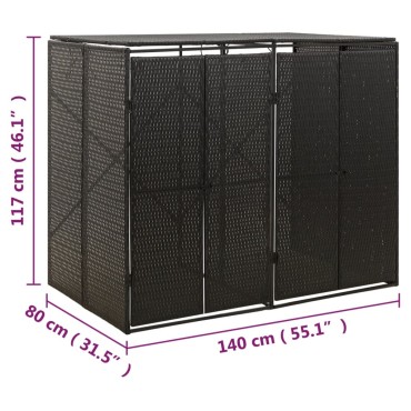 vidaXL Πλαίσιο για Κάδο Απορρ. με Ρόδες Μαύρο 140x80x117εκ Συνθ. Ρατάν