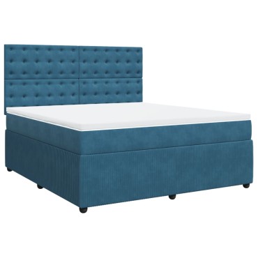 vidaXL Κρεβάτι Boxspring με Στρώμα Σκούρο Μπλε 180x200 εκ. Βελούδινο