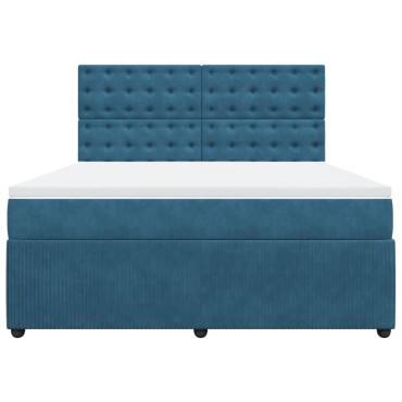 vidaXL Κρεβάτι Boxspring με Στρώμα Σκούρο Μπλε 180x200 εκ. Βελούδινο