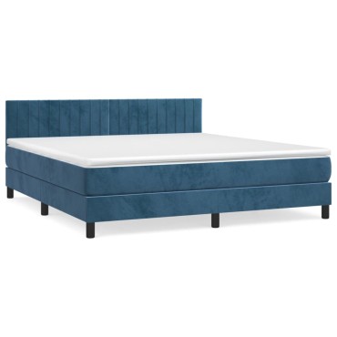 vidaXL Κρεβάτι Boxspring με Στρώμα Σκούρο Μπλε 180x200 εκ. Βελούδινο