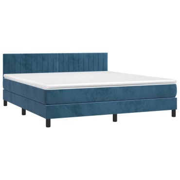 vidaXL Κρεβάτι Boxspring με Στρώμα Σκούρο Μπλε 180x200 εκ. Βελούδινο