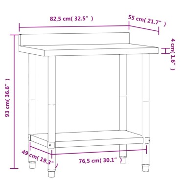 vidaXL Πάγκος Εργασίας Κουζίνας με Πλάτη 82,5x55x93 εκ. Ανοξ. Ατσάλι