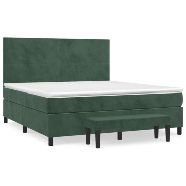 vidaXL Κρεβάτι Boxspring με Στρώμα Σκούρο Πράσινο 160x200εκ. Βελούδινο