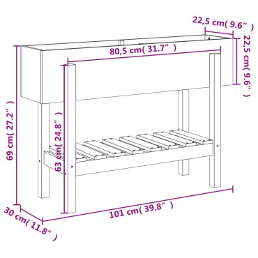 vidaXL Ζαρντινιέρα Υπερυψωμένη 101 x 30 x 69 εκ. από Μασίφ Ξύλο Πεύκου