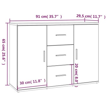 vidaXL Μπουφές Sonoma Δρυς 91x29,5x65cm από Επεξεργασμένο Ξύλο 1 τεμ.