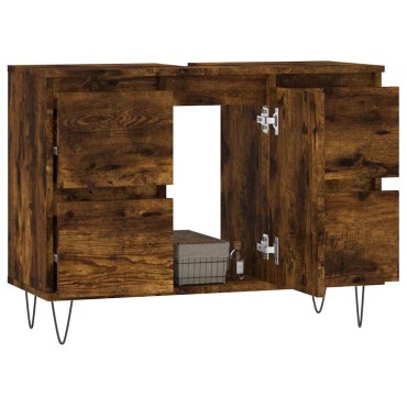 vidaXL Ντουλάπι Μπάνιου Καπνιστή Δρυς 80x33x60cm Επεξεργ. Ξύλο